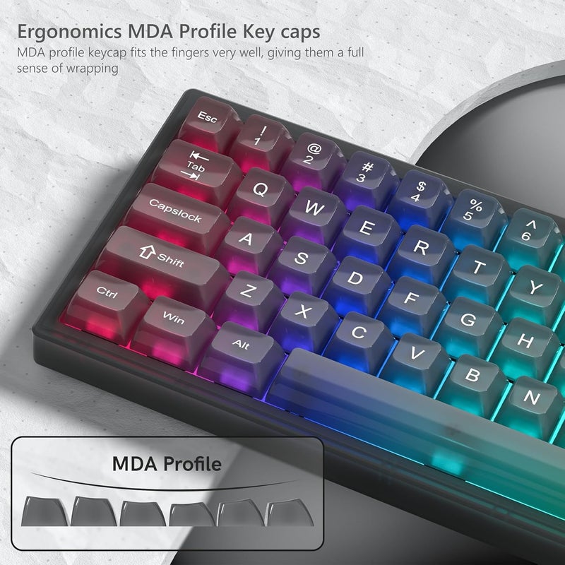 Womier Keyboard Keycaps Jelly, Black Keycaps Clear 60 65 75 100 Percent, Transparent Cute Custom Key Cap Set for Cherry MX, Kailh, Outemu, Gateron Mechanical Keyboards(MDA Profile) - Image 4